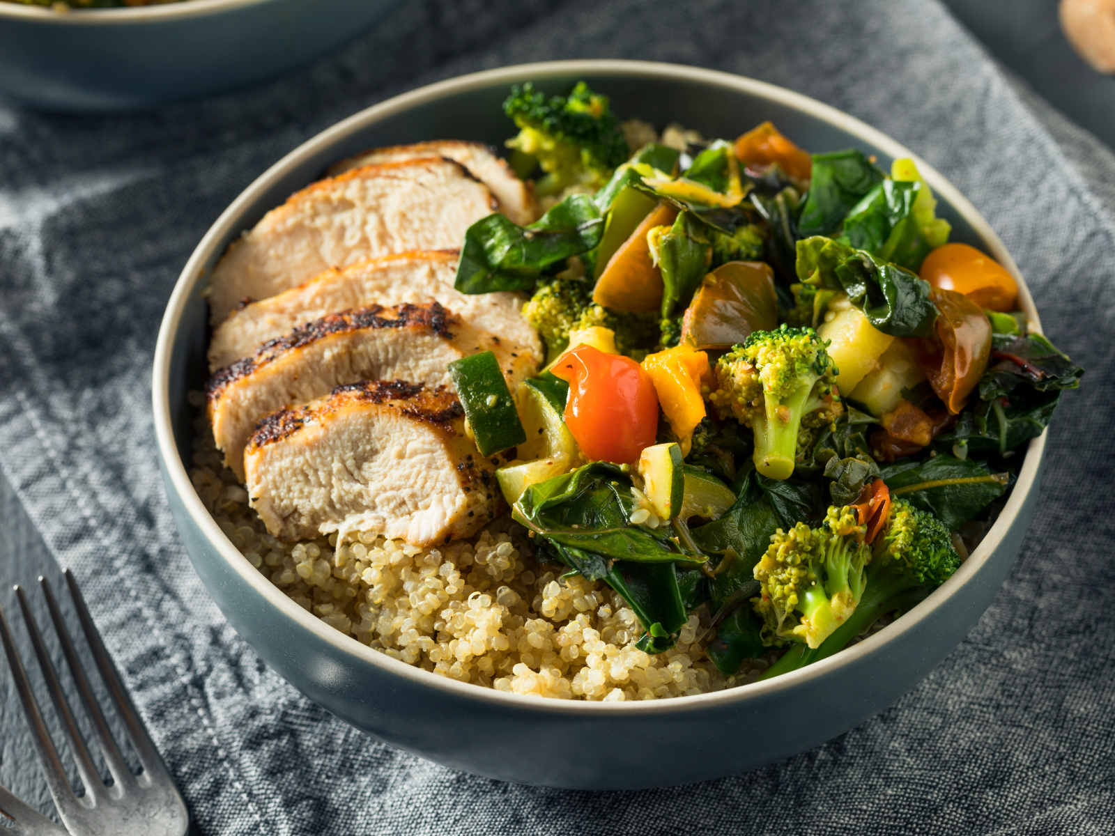 grilled chicken with quinoa and roasted vegetables