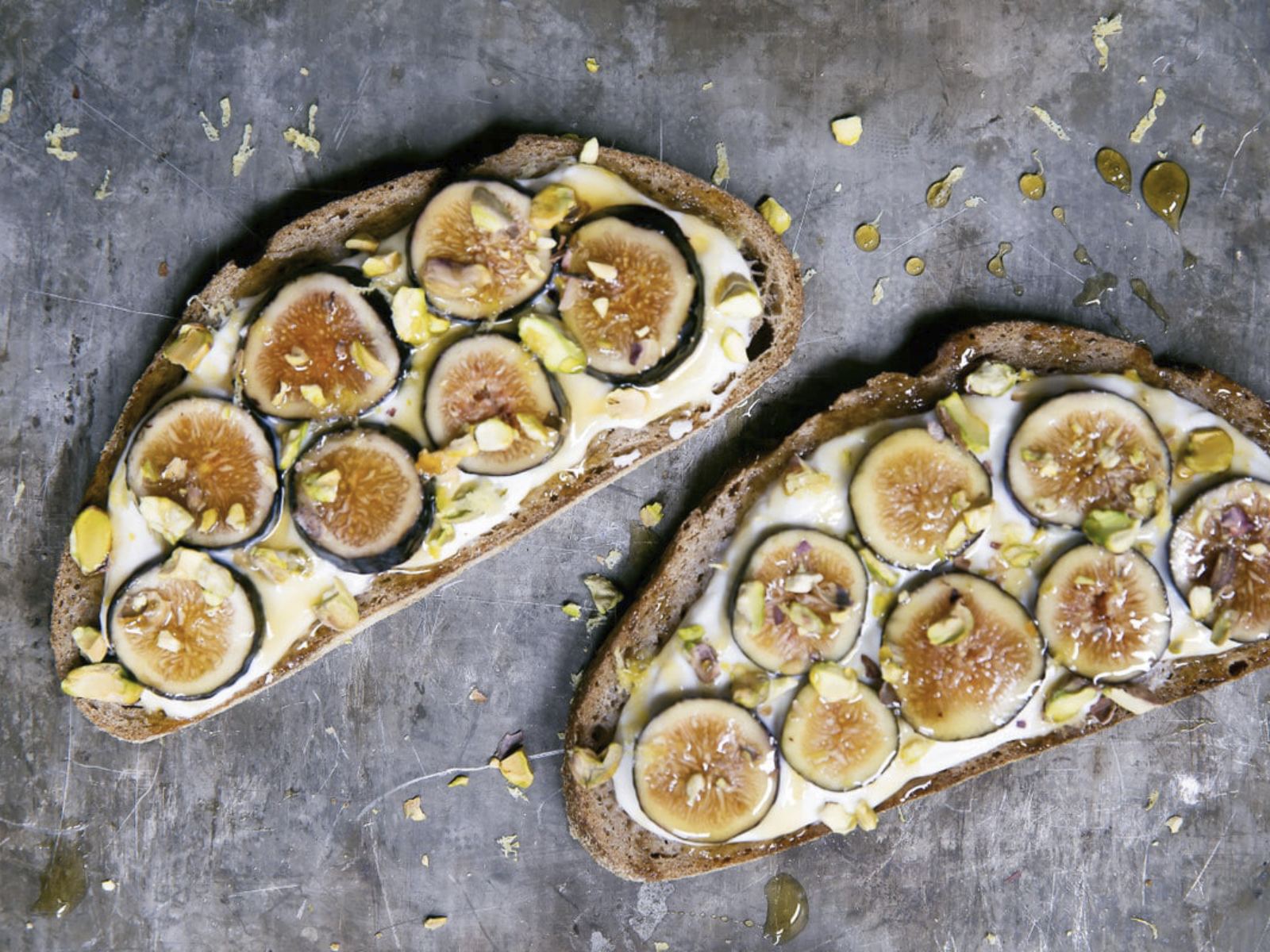 Honey-Lemon Ricotta Breakfast Toast with Figs and Pistachios