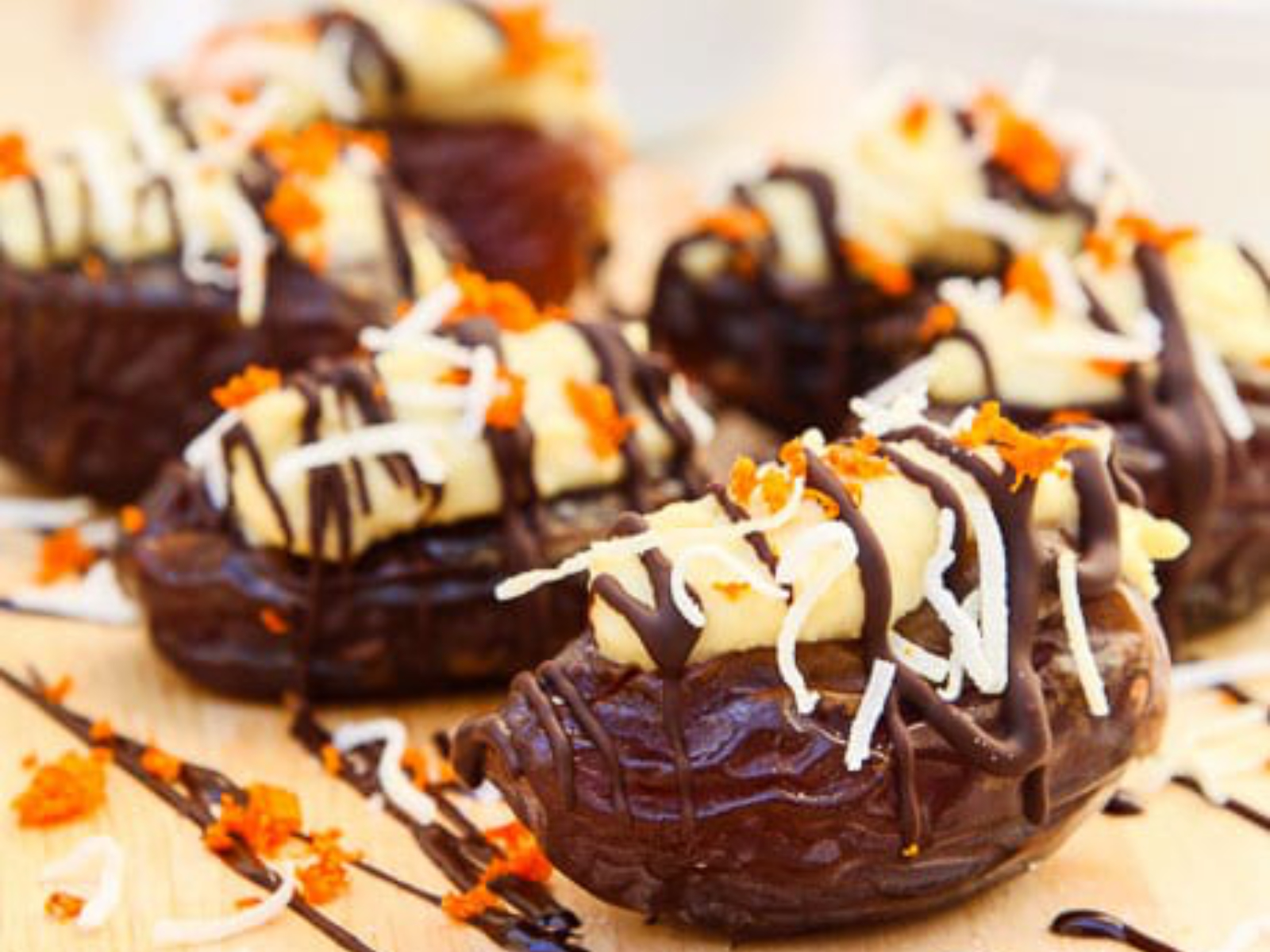 Dark Chocolate Covered Dates Stuffed with Orange Coconut Cream