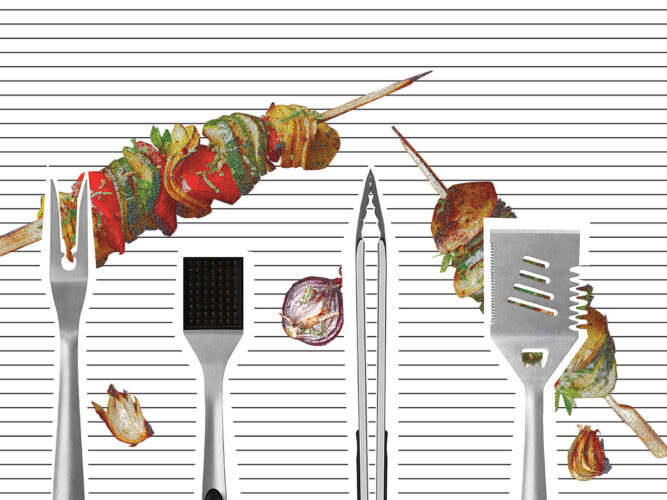 a collage of grilling tools