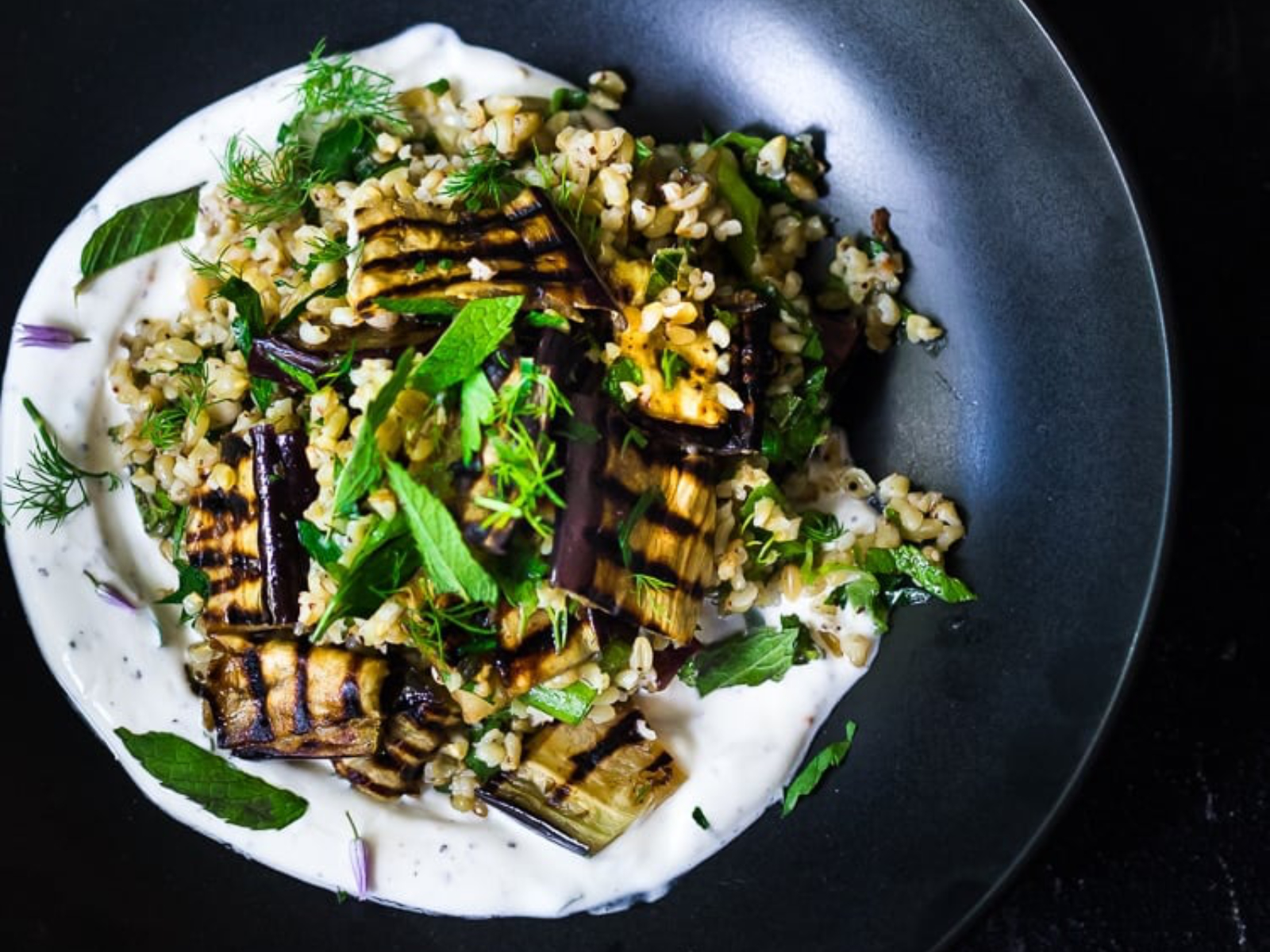 Grilled Eggplant Salad with Freekeh
