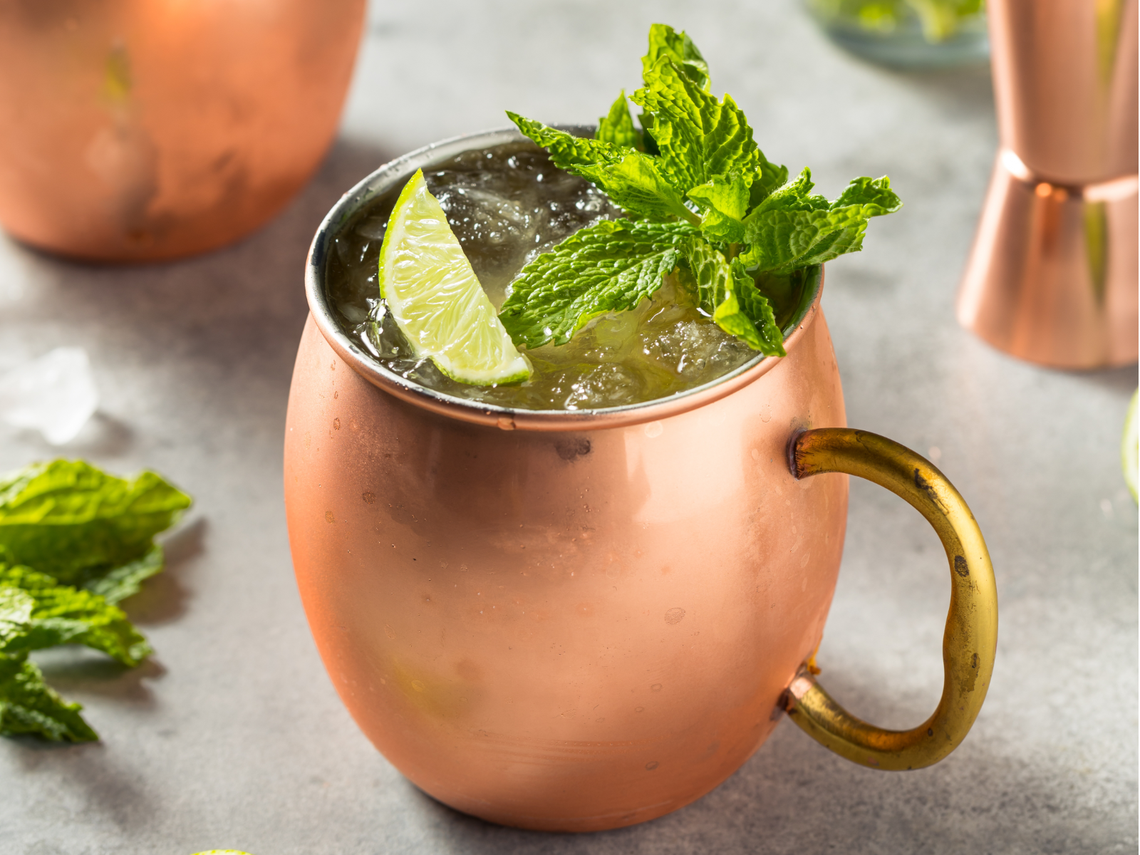 mule with lime and mint garnish
