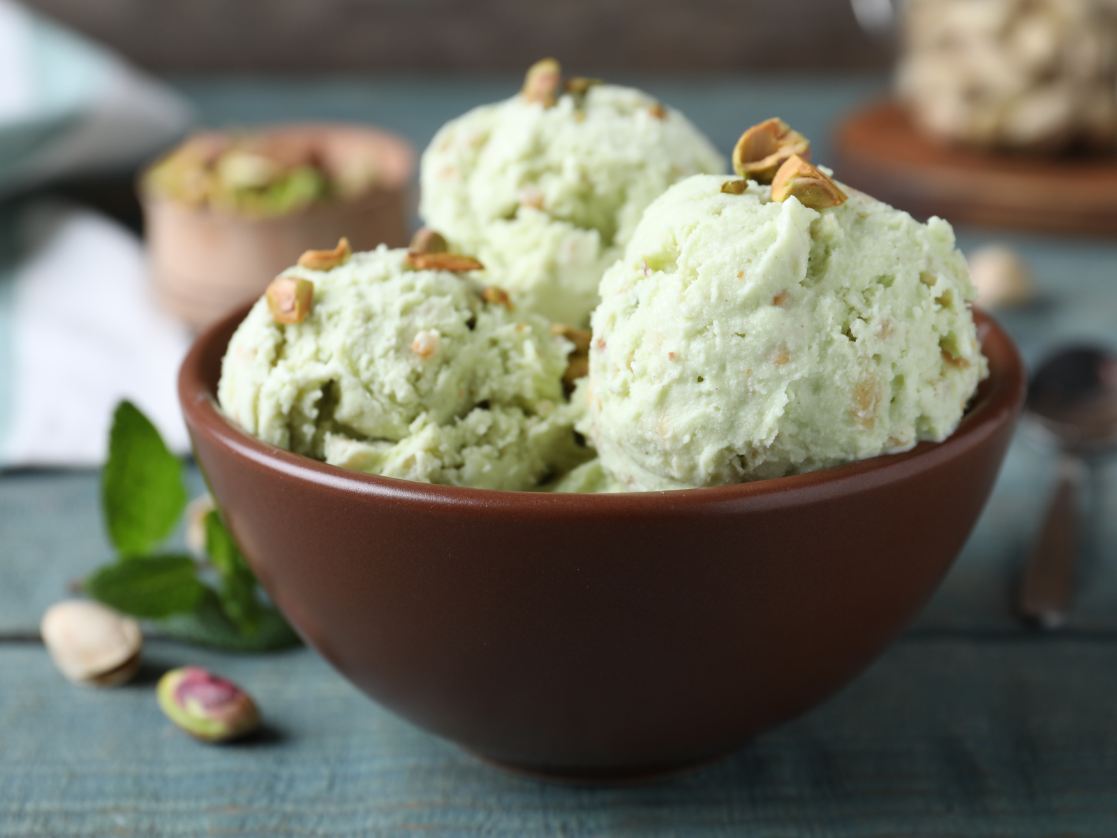 pistachio ice cream topped with pistachios