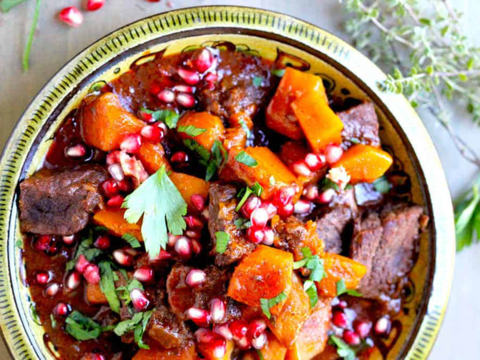 Butternut Squash Beef Stew with Pomegranate