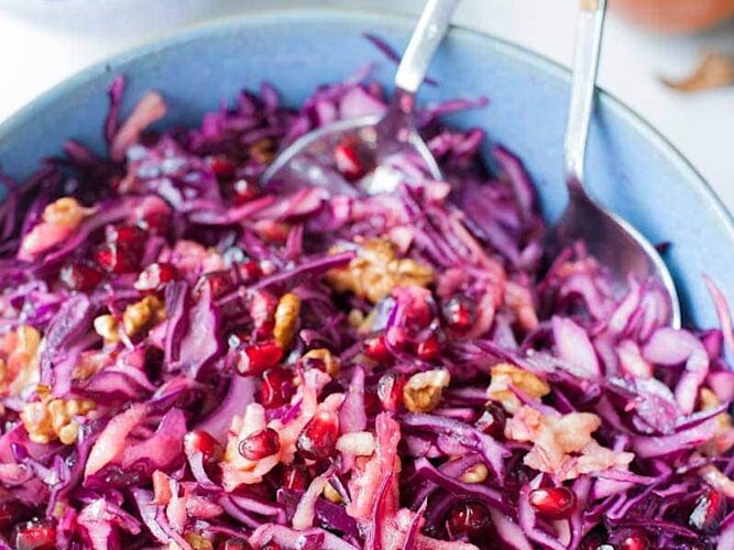 Red cabbage apple slaw with pomegranate