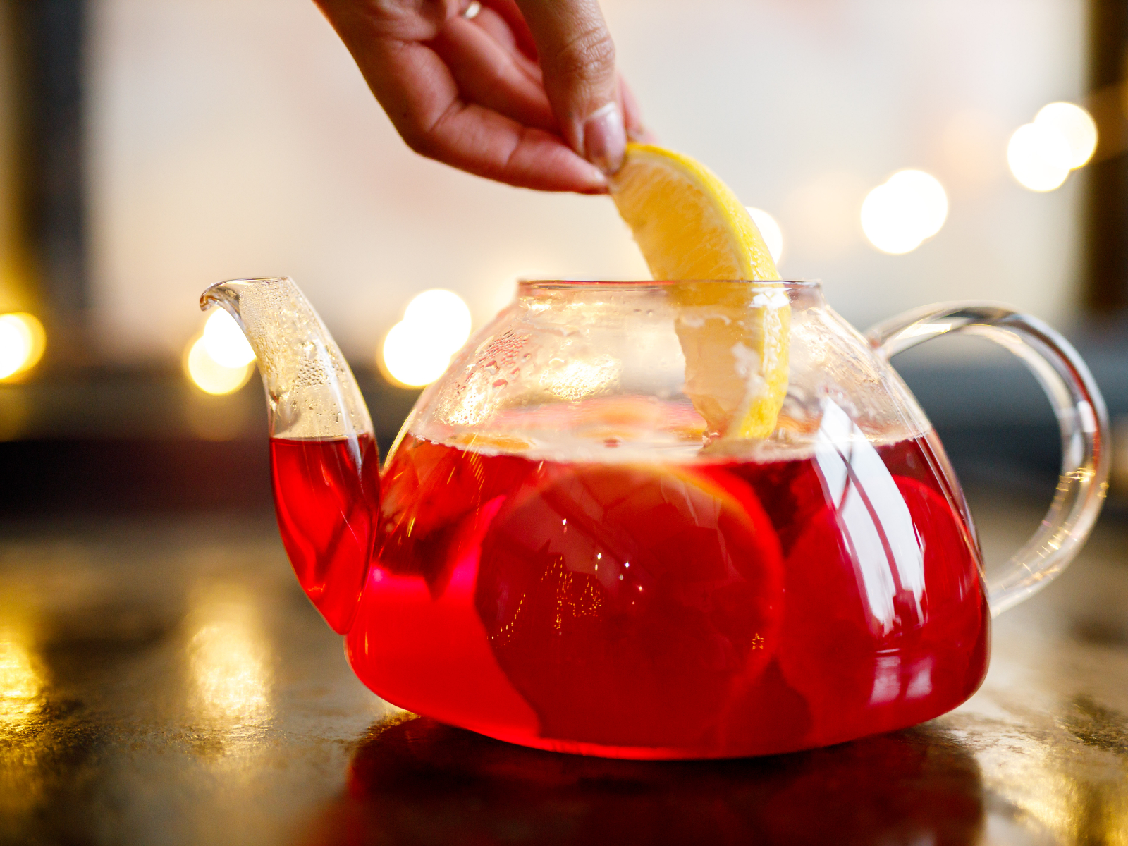 rooibos tea in a pot with lemon slices