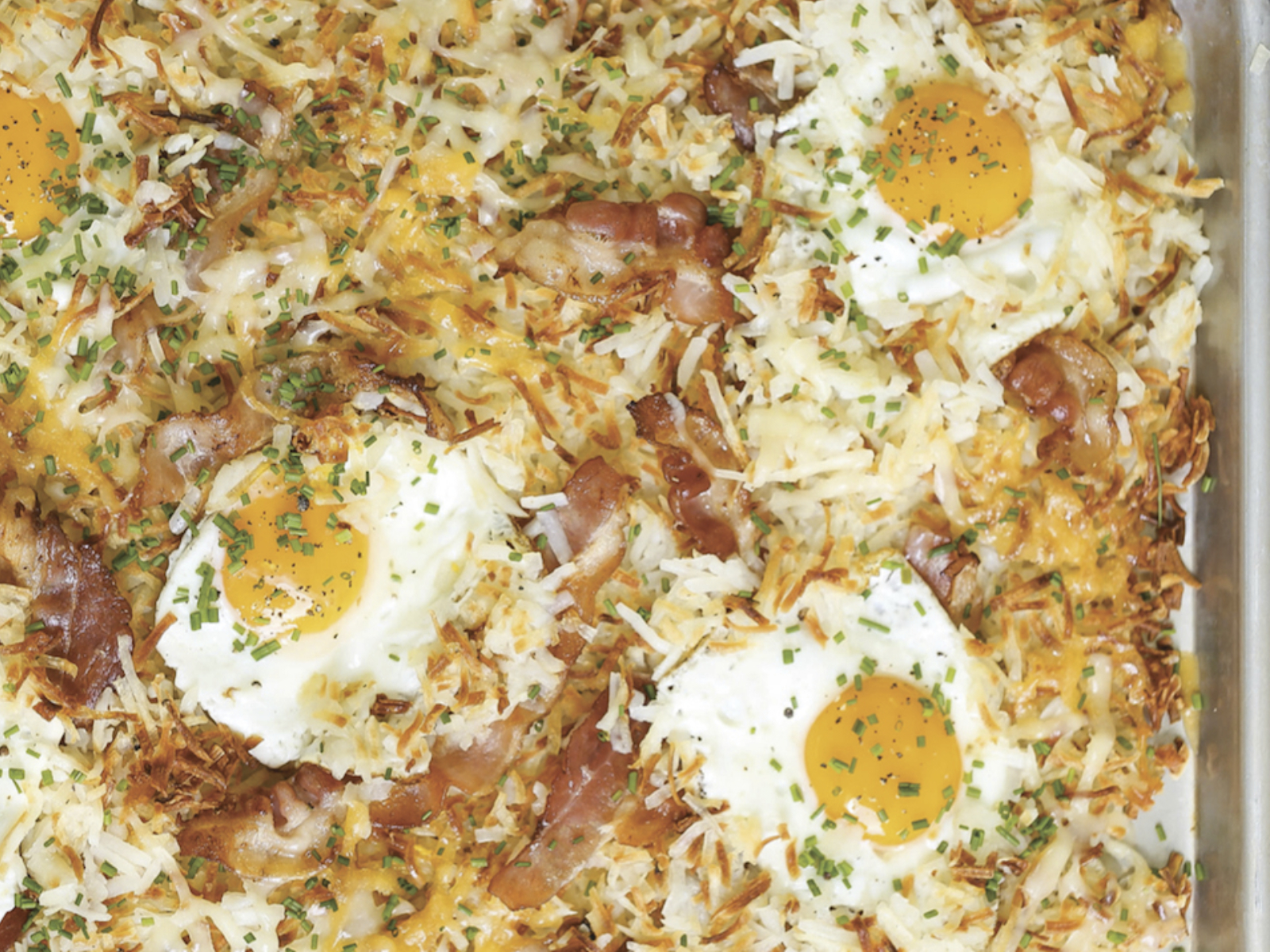 Sheet Pan Breakfast Bake with Eggs, Bacon, and Hashbrowns
