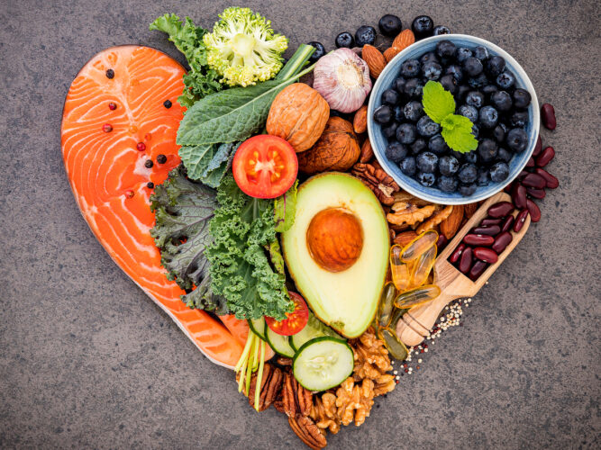 heart-healthy ingredients in the shape of a heart