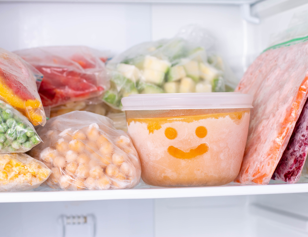 meals that freeze well: a smiley-face drawn on a freezer dinner