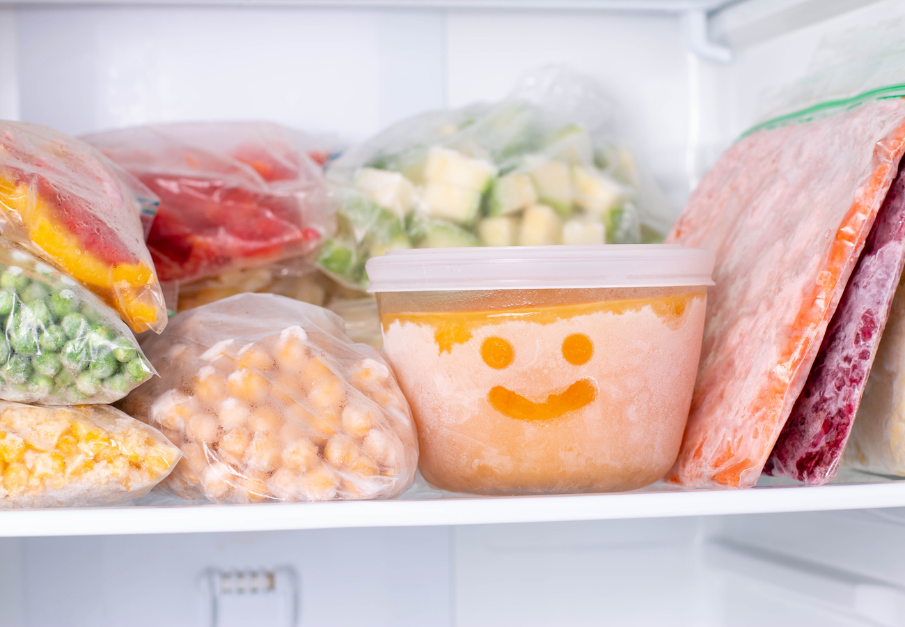 Healthy Frozen Foods (one has a smiley face drawn on it)