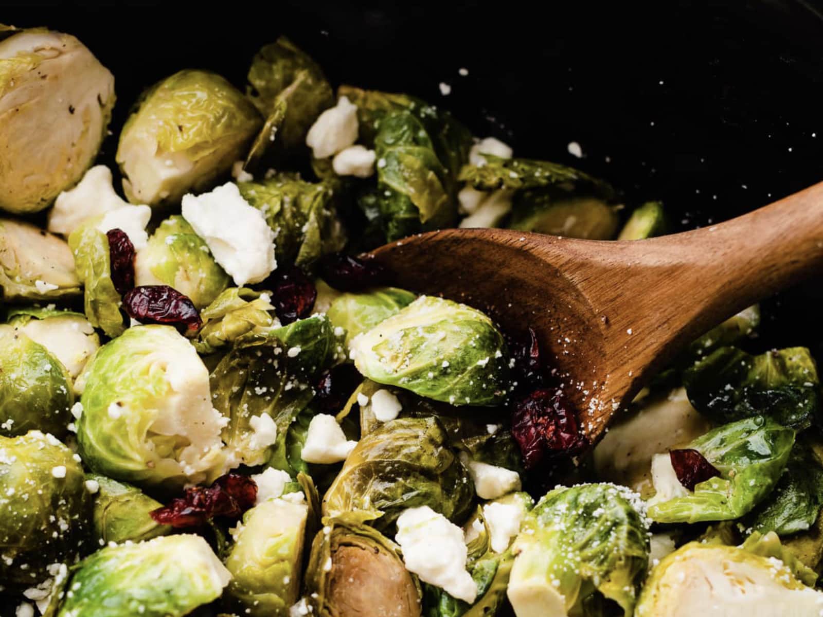 slow cooker Brussels sprouts with feta