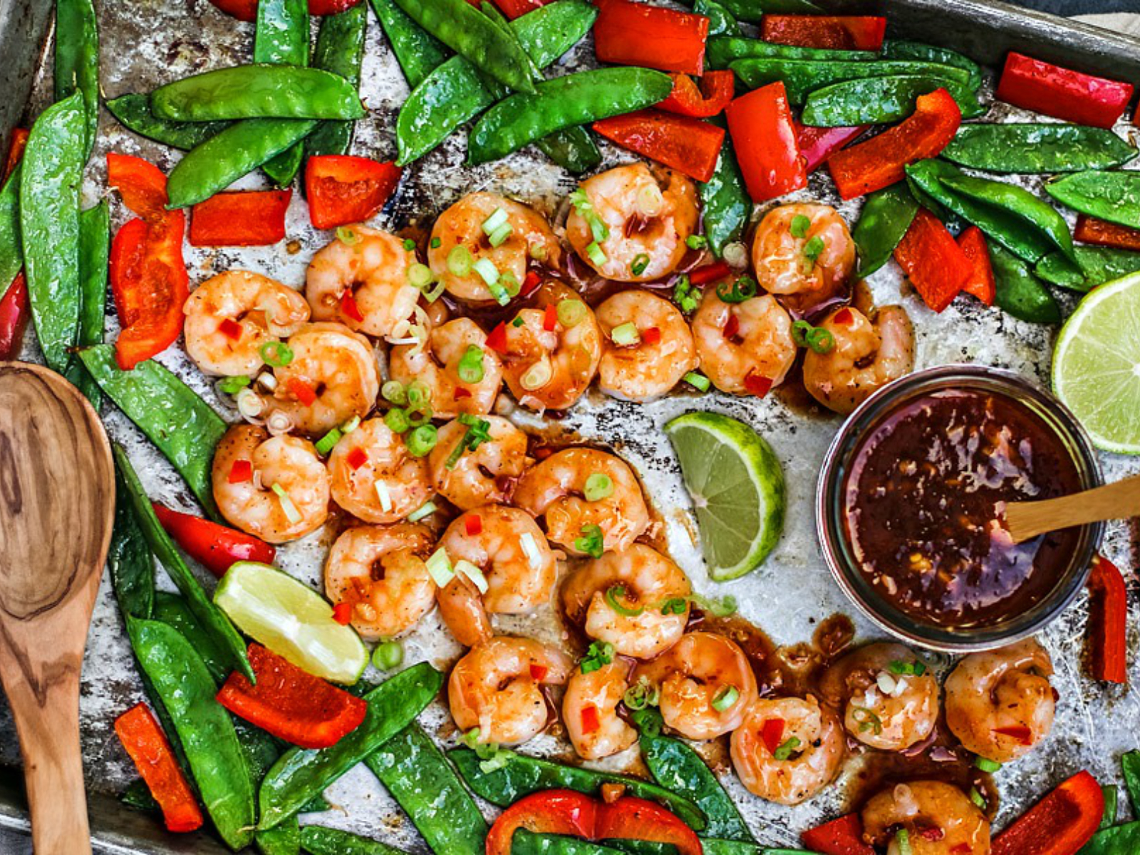 spicy shrimp sheet pan dinner with veggies