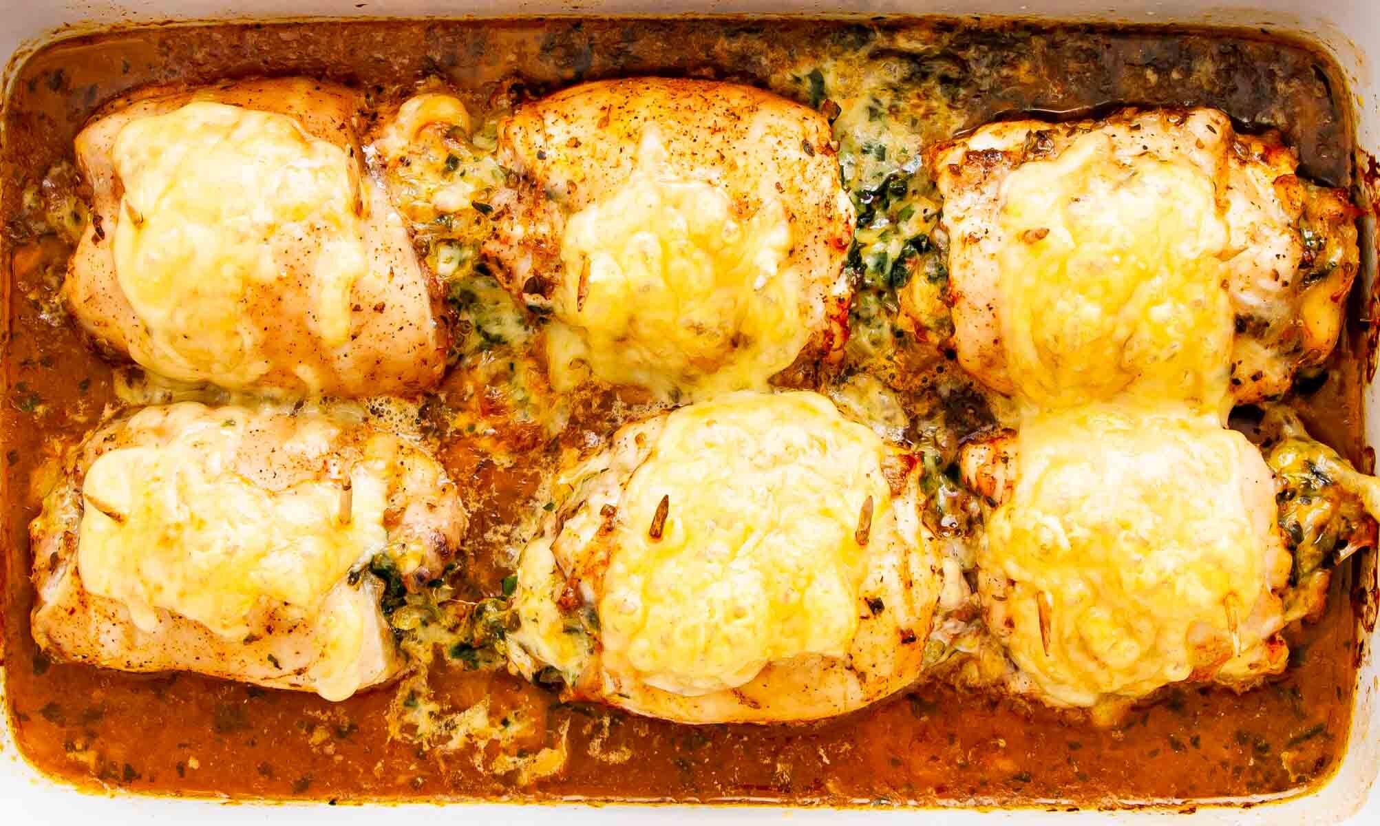 Spinach and cheese-stuffed chicken thighs