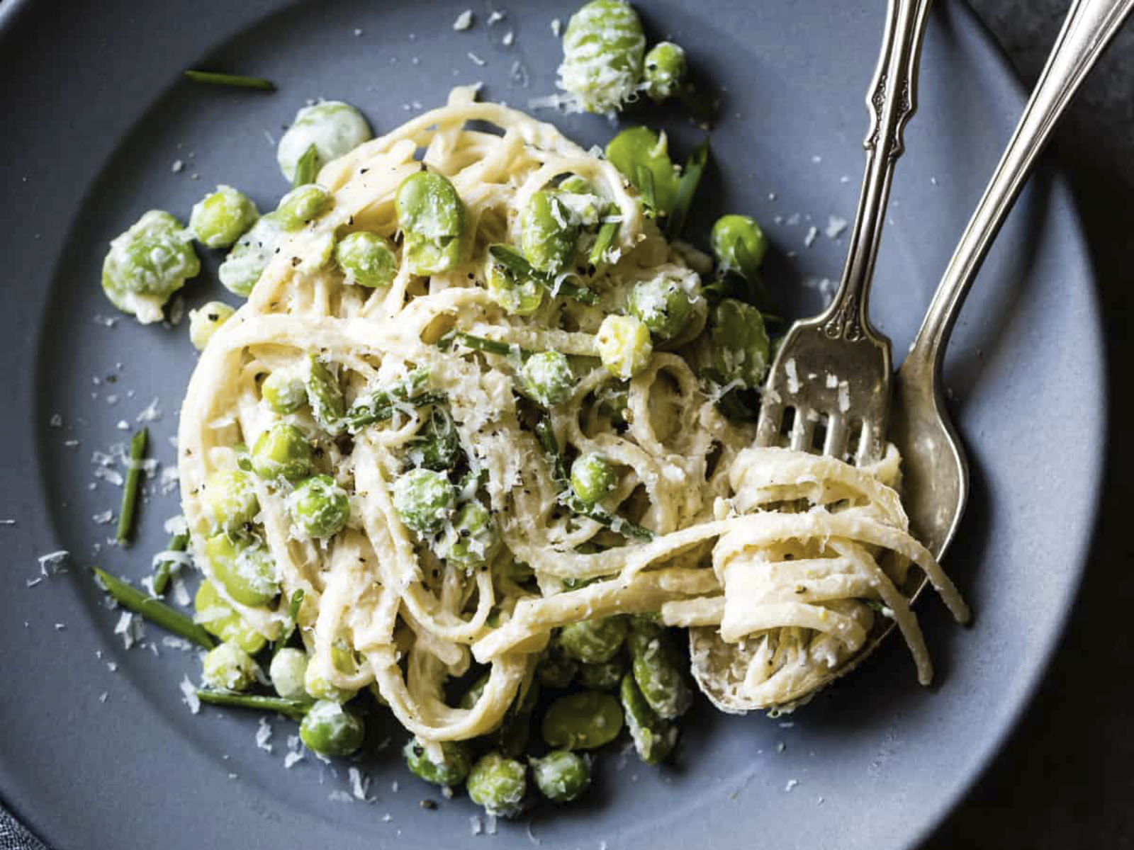 Creamy Cashew-Miso Pasta with Peas and Fava Beans