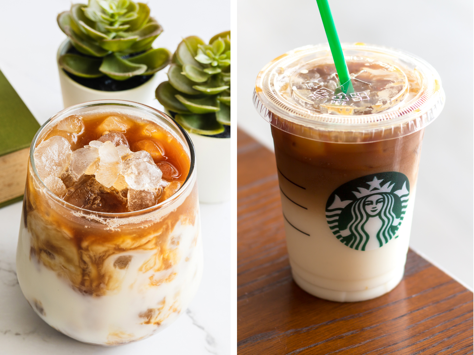 iced coffee drink and a starbucks copy cat