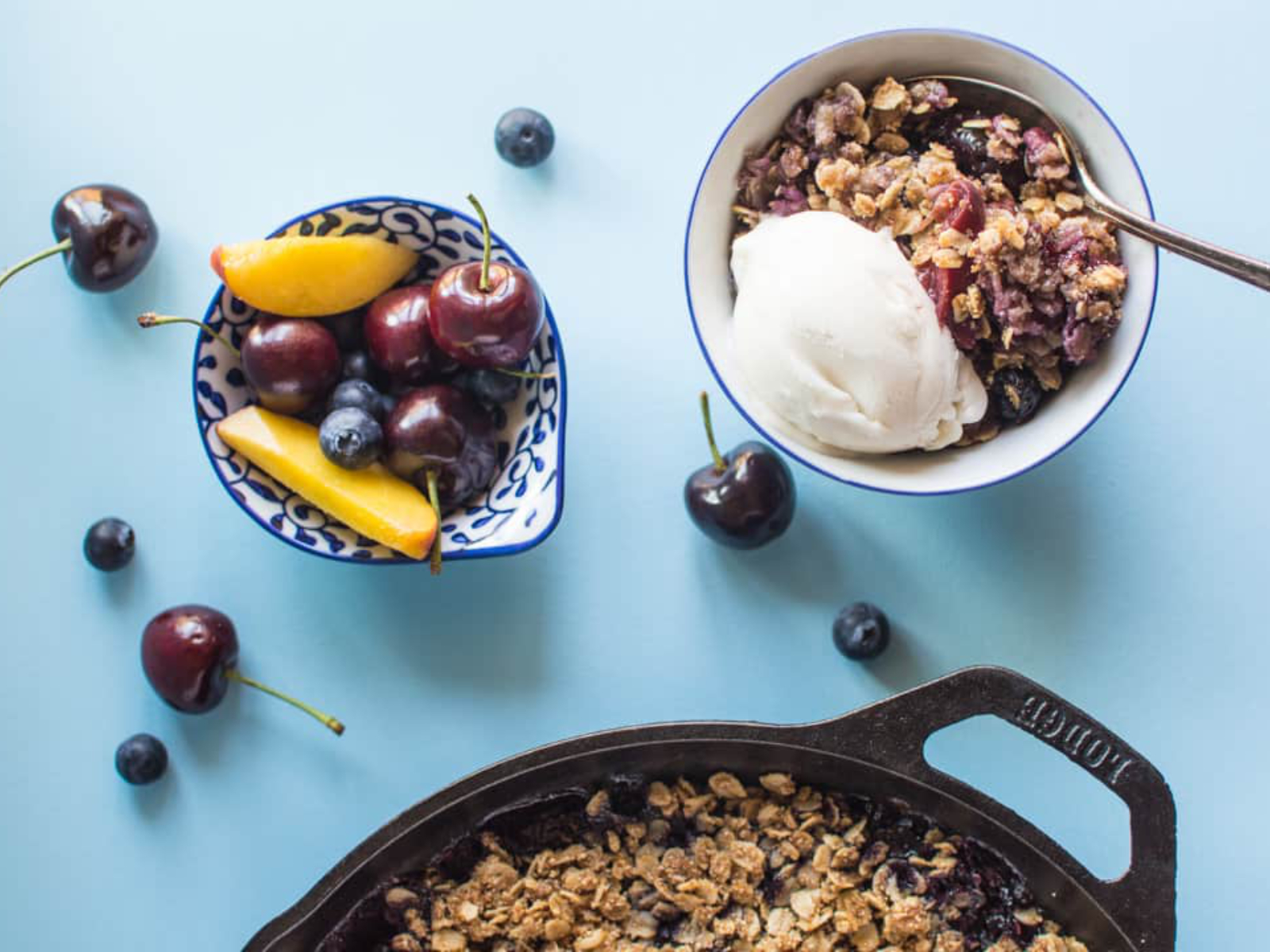 Peach, Cherry, and Blueberry Crumble