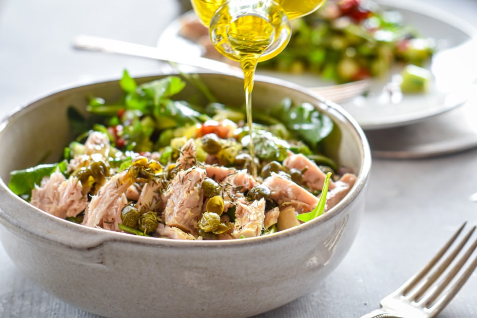 Tuna Salad with Arugula, Celery, Roasted Pepper, and Herbs