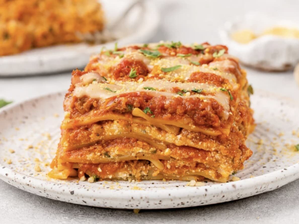 vegan lasagna slice on a plate
