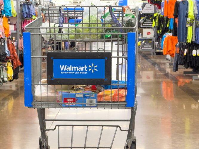 walmart cart in the grocery section