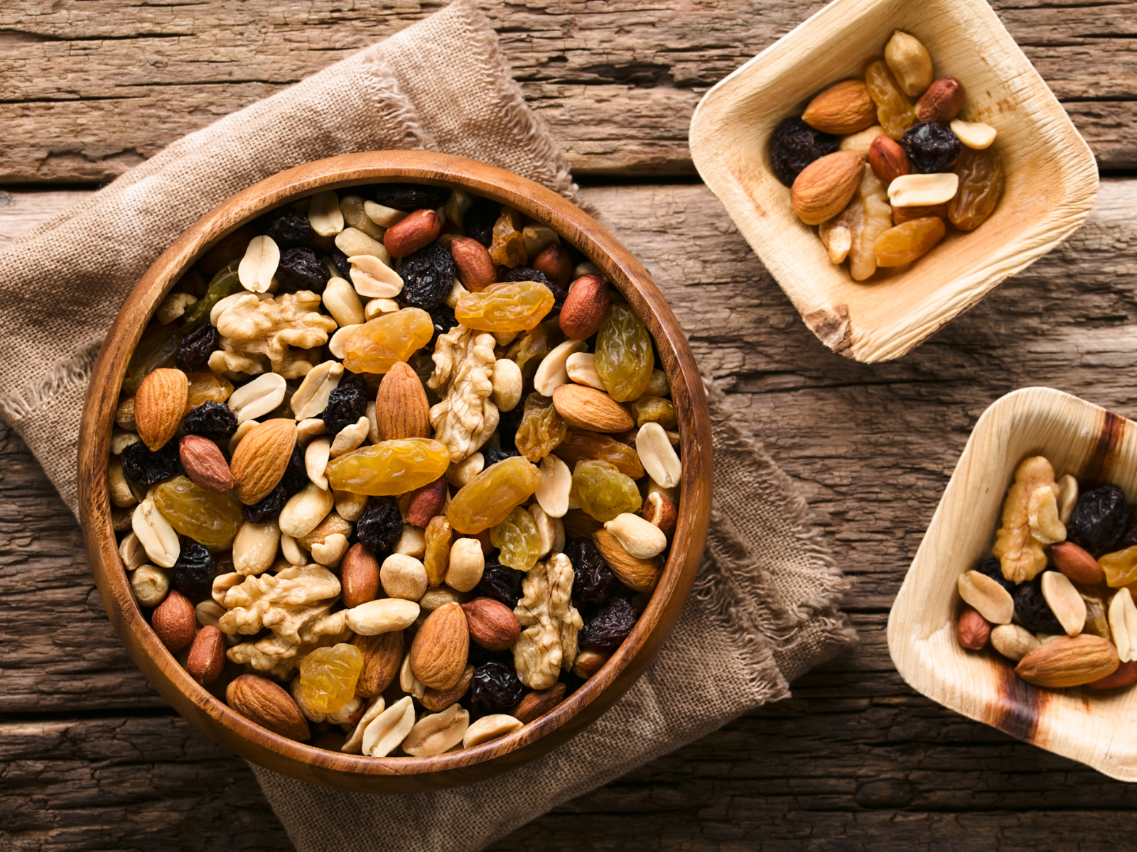 walnut trail mix in bowls